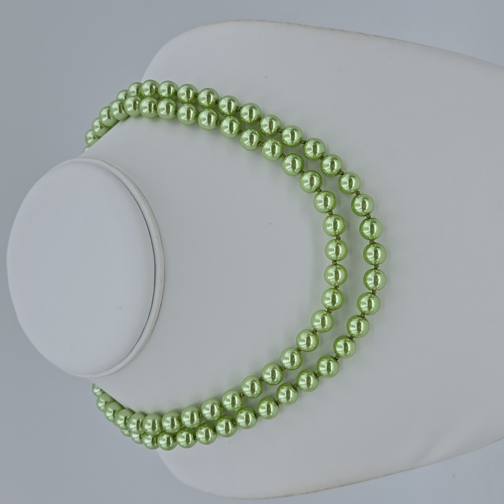 Kissaka Knotted Light Green Faux Pearl Necklace